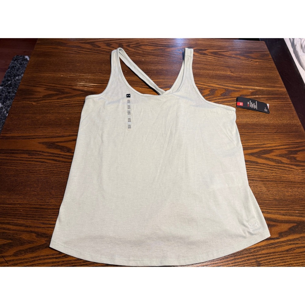 Under Armour HeatGear Loose Tank Top Womens XXL Green Crisscross Back Athleisure - Picture 13 of 16